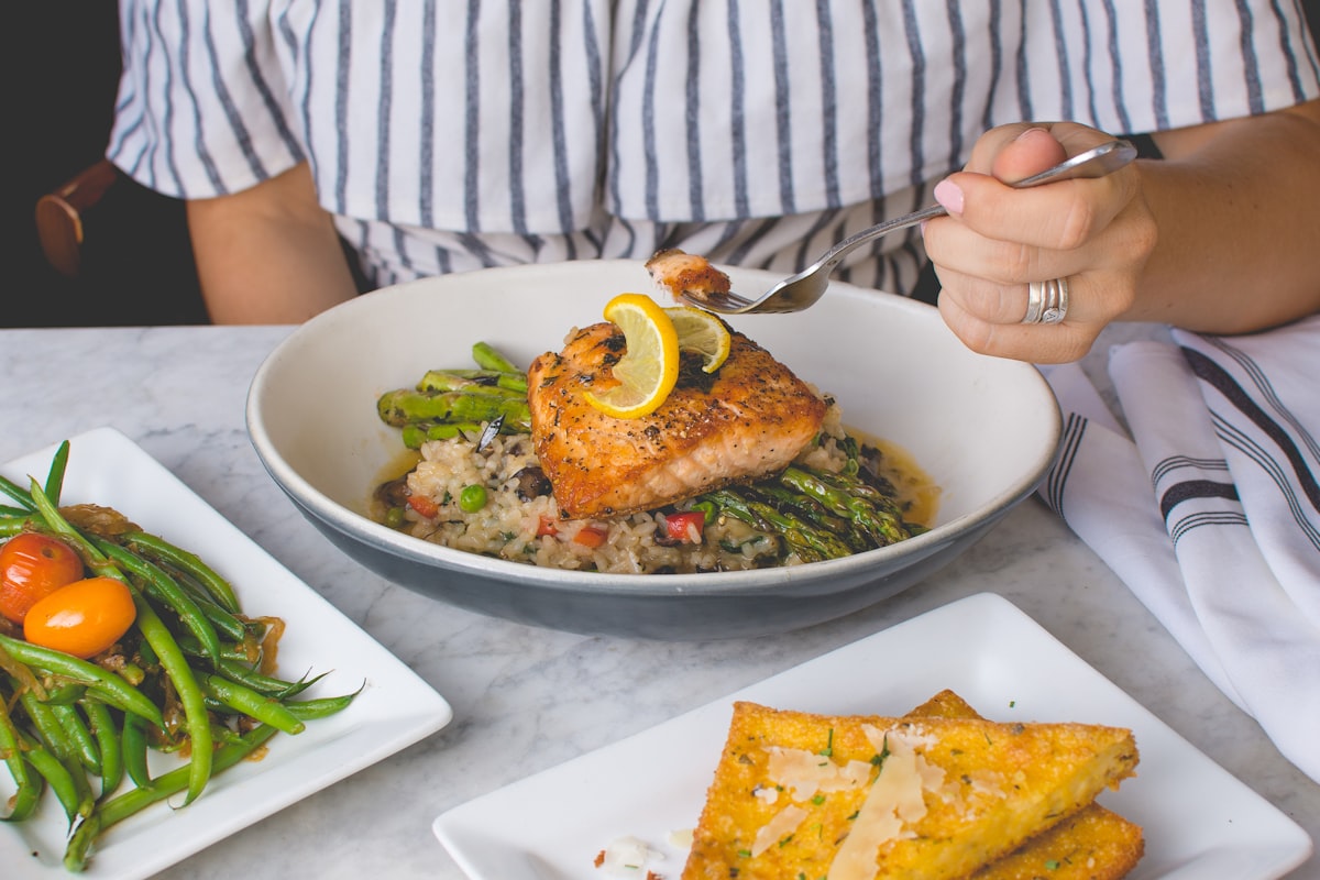 Protein-rich foods on a wooden table